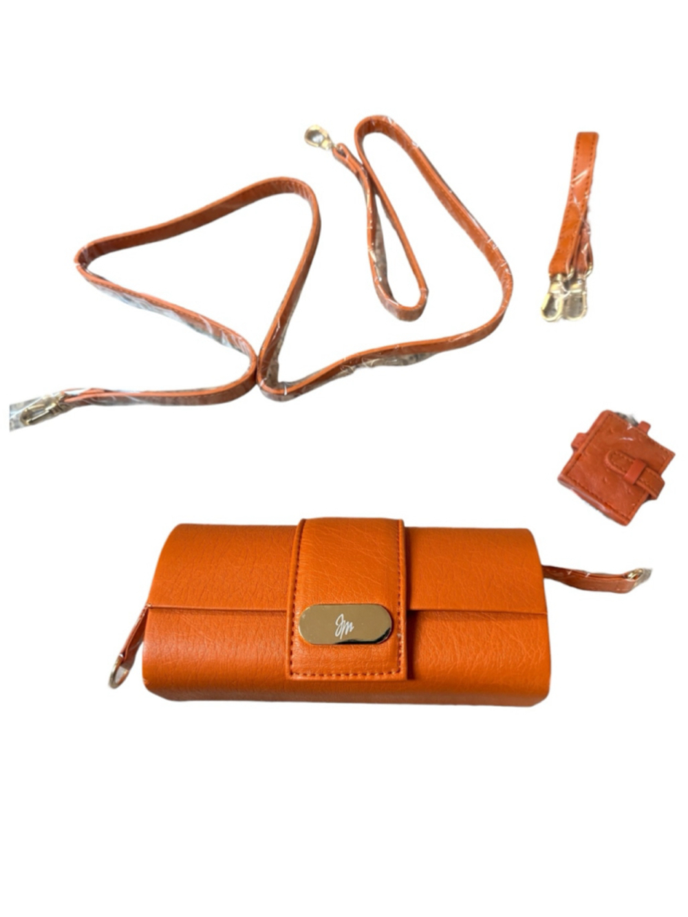 JM New York Hard Case Magnetic Wristlet/Crossbody Bag and Keychain NEW Cognac
